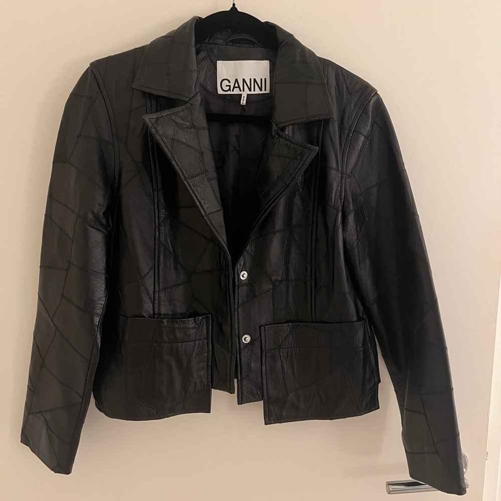 Ganni Black Leather Patchwork Jacket